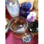 A small quantity of art glass items including Whitefriars controlled bubble bowl and dish, etc.