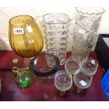 A quantity of assorted decorative glassware including Scandinavian polished top vase, amber glass