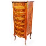 A 57cm reproduction figured walnut and kingwood crossbanded bow front chest, in the French style,