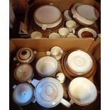 Two boxes containing a quantity of Denby stoneware tea and dinner ware in the Potters Wheel pattern