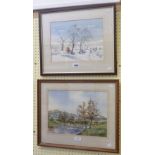 Betty Scott: two framed watercolours, one depicting a view of the river Otter at Dumpdon, the