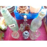 A small quantity of old glass bottles including W.H. Grafton Exeter codd bottle, 1/3 pint milk