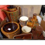 A box containing a quantity of Hornsea pottery in the Bronte pattern including coffee pot, cups