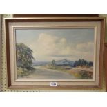 †Peter L. Oliver: a vintage framed oil on board, depicting a view of 'Dumpdon from Sidmouth