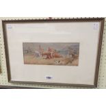 A framed watercolour in the style of Henry Alken entitled 'Capping the tail hound' - circa 1850 -