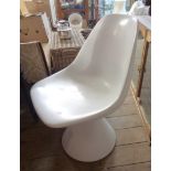 Two vintage Arkana white Tulip chairs - name stamps and Patent numbers to bases