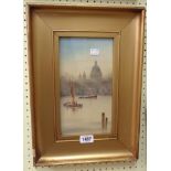 G.M.: a gilt framed watercolour entitled 'St. Pauls', depicting a view across the River Thames