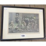 Louis Wain: a framed small format coloured print entitled 'What Happened to Our Christmas Dinner'