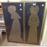 Two gilt similar framed original brass rubbings, both depicting female figures