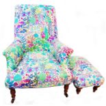 A modern Liberty Foubert drawing room armchair, upholstered with fabric in the Fresco Lagoon