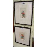 A pair of late Japanese simulated bamboo framed watercolour and ink animal headed deity pictures,