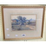 †C.H. Harrison: a gilt framed watercolour, depicting a rural track leading towards a farmhouse -