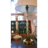 A vintage plaster table lamp with gilt and ivory painted finish - sold with a modern brass