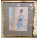 †Peter Miller: a gilt framed mixed media portrait of a female dancer wearing a gown - signed and