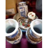 A small quantity of assorted ceramics including lustre and enamel decorated bowl, Japanese moriage