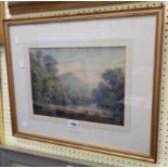 John Glover (attributed): a gilt framed watercolour, depicting a river mountain landscape with