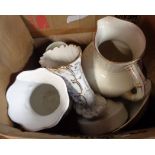 A box containing a quantity of assorted ceramics including toilet jug, vases, etc.