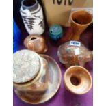 Eight pieces of Lamorna pottery (Cornwall) including tortoise figurine, vases, etc.