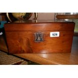 A Victorian fruitwood work box with lift out tray and carved ebonized initials L.A. to escutcheon