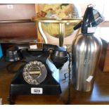 A vintage GEC bakelite telephone - sold with a vintage Sparklets soda syphon marked for BEA (British