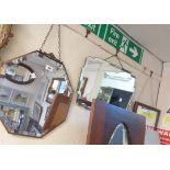 A vintage coppered framed octagonal wall mirror - sold with a frameless similar and another