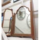 A vintage Queen Anne style stained walnut framed triple dressing table mirror