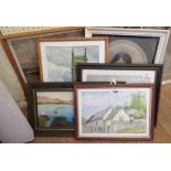 H.N. Snowdon: a small framed mixed media picture, depicting a farmstead - sold with three assorted