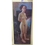 Piran Bishop: an unframed stretchered acrylic on canvas nude female study - a/f