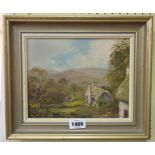 George Horne: a framed oil on canvas board, depicting a view of Selworthy, Somerset - signed and