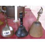 Three old metal table bells