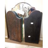 A vintage frameless triple dressing table mirror with bevelled arched plate