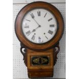 A late 19th Century American mahogany and strung cased drop dial wall clock with decorative glazed