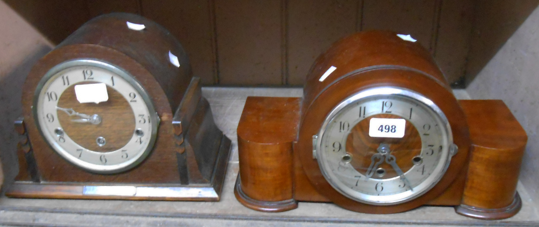 A vintage mahogany cased mantel clock with eight day chiming movement - sold with an oak cased