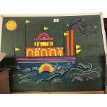 A mid 20th Century embroidered and applique textile picture depicting a Mississippi steamer