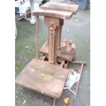 A set of antique cast iron potato scales with wooden fittings