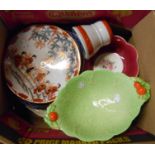 A box containing a quantity of assorted ceramic items including Coalport marshmallow dish,