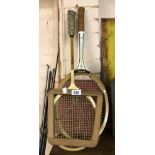 A Dunlop International 'D' Line 101 wooden tennis racket - sold with a vintage J. Dean Grays