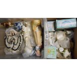 A crate containing a Japanese lithophane tea set, china figures, etc. - sold with a box containing