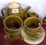 A vintage Stavangerflint (Norway) pottery part tea set comprising coffee pot, five cups and
