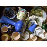 A box containing a quantity of assorted ceramic items including Devonmoor Wee Wee pixie jug and