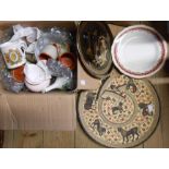 A box containing a small quantity of assorted ceramic items including Chinese pottery tea set,