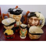 A small quantity of toby and character jugs comprising Shorter tea set, Devonmoor small toby, etc.