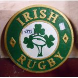 A modern painted cast iron Irish Rugby sign