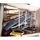 A drawer containing a quantity of assorted woodworking tools including two Record No. 044 planes,