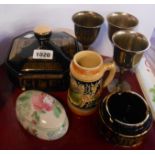 A small quantity of ceramic and other collectable items including silver plated goblets, etc.