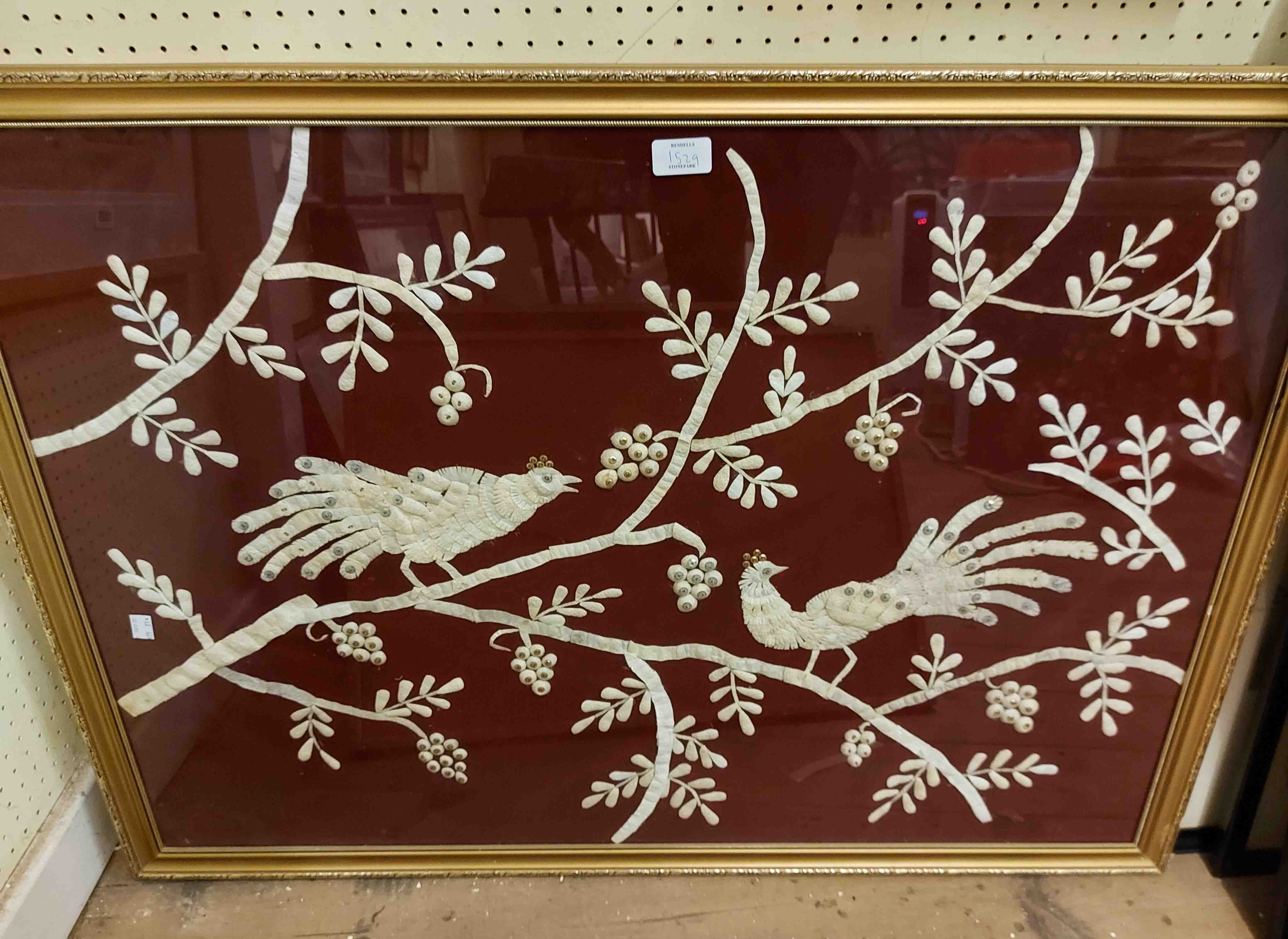 Three framed decorative embroidery pictures, all depicting perching birds - Image 3 of 3