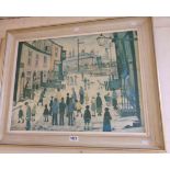 L.S. Lowry: a vintage framed coloured print on canvas entitled 'A Procession'