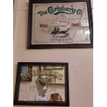 Two framed reproduction advertising wall mirrors, one for Carlsberg, the other Guinness