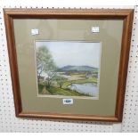 Richard Slater: a framed watercolour, depicting a river landscape - signed and with Barbican Gallery