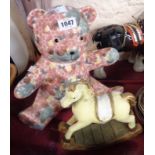 A modern Park Rose large ceramic teddy bear figurine with all over floral decoration - sold with a